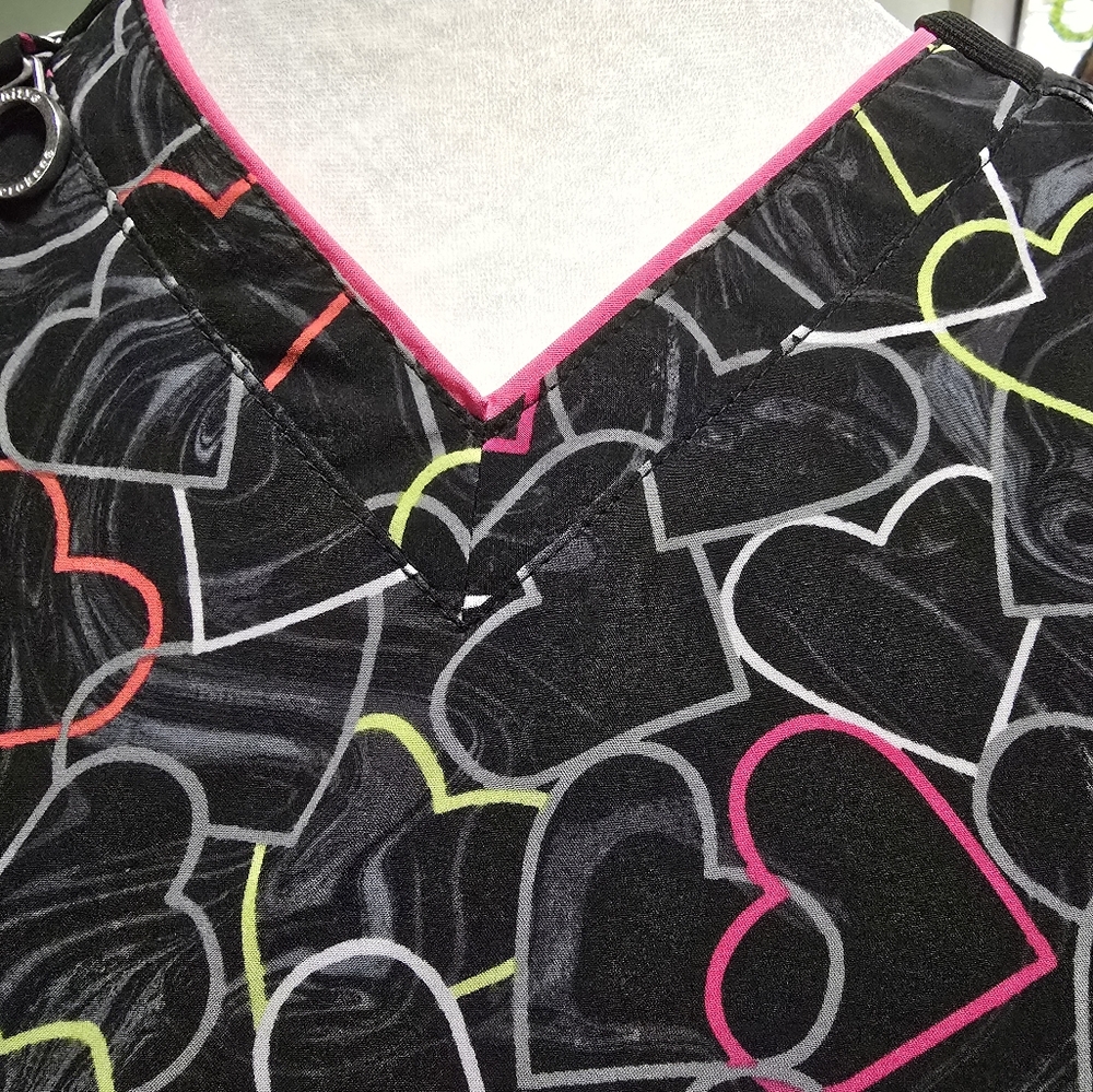 Cherokee Infinity Heart Patterned Black Scrub Top - image 4